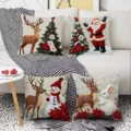 Christmas throw pillow covers set festive elk Santa deer decorative cushion case 4pcs - 4-in-1 Style Set / 45*45cm (Without Core)