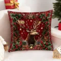 Christmas deer print cushion cover festive red green holiday decorative throw pillow case - 45x45 (Without Insert) / Style 1