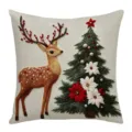 Christmas Deer Cushion Cover Holiday Embroidery Pillow Case for Home Living Room Decor - Style 1 / 45*45cm (Without Core)