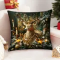 Christmas deer decorative throw pillow cover golden holiday cushion case for home sofa - 45x45 (Without Insert) / Style 2