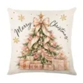 Pink Christmas tree throw pillow cover festive holiday decorative square cushion case - Style 2 / 45x45cm