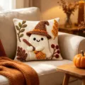Halloween knit throw pillow cover featuring cute ghost and autumn leaves for sofa decor. - Style 4 / 45x45cm