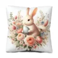Housse de coussin lapin de Pâques fleurs mignon dessin animé pour canapé salon décoration - Style 1 / Impression Recto (Sans Insert)