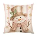 Pink Christmas snowman printed decorative pillow cover for holiday sofa and home decor - Style 4 / 45x45cm