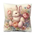 Housse de coussin lapin de Pâques fleurs mignon dessin animé taie pour canapé bureau maison - Style 3 / Impression Recto (Sans Insert)