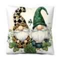 St. Patrick's Day gnome clover throw pillowcase, cute cartoon plush cushion cover. - Single Sided Print Peach Skin Pillow Cover / Gnome and Four-Leaf Clover