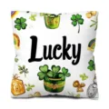 St. Patricks Day clover pillow cover, white peach skin cushion case with lucky print for home - Single Sided Print Peach Skin Pillow Cover / Clover and Rainbow