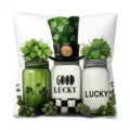 St. Patrick's Day Clover Mason Jar Throw Pillow Cover Soft Peach Skin Cushion Case 45x45 - Single Sided Print Peach Skin Pillow Cover / Green Hat and Clover