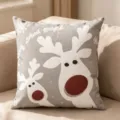 Christmas reindeer throw pillow cover grey cushion case holiday sofa decor home winter - 45x45 Square (No Insert) / Reindeer Style