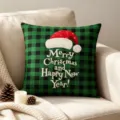 Christmas buffalo plaid throw pillow cover with Santa hat embroidery for sofa holiday home decor - 45x45 Square (No Insert) / Style 1