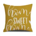 Yellow linen throw pillow cover with white home sweet home text print for sofa decor. - 1JH (2)