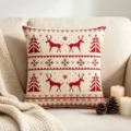 Christmas decorative pillow cover with festive reindeer and tree print for holiday home sofa decor. - 45x45 Square (No Insert) / Style 3