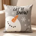 Grey Christmas throw pillow cover with cute snowman and snowflake print for sofa decor 45x45 - 45x45 Square (No Insert) / Snowman Style
