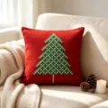 Christmas knitted pillow cover with green tree pattern, red cushion case for sofa decor. - 45x45 Square (No Insert) / Style 4