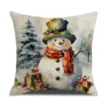 Christmas throw pillow cover with watercolor snowman and tree print for holiday home decor. - 45*45cm Linen Pillowcase (Single Sided Printing) / Style 6(2)