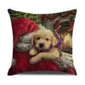 Christmas throw pillow cover with cute golden retriever puppy and fireplace print, festive decor. - 45 Size Linen Pillow Cover (Without Core) Single-Sided Print / BJBZ578F08