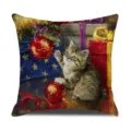 Christmas kitten throw pillow cover cute holiday gift decorative cushion case for sofa home - 45 Size Linen Pillow Cover (Without Core) Single-Sided Print / BJBZ578F09
