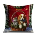 Christmas decorative throw pillow cover with cute puppy and kitten print for home sofa. - BJBZ578F12