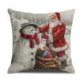 Vintage Christmas Santa Claus and Snowman Print Throw Pillow Cover, Festive Holiday Cushion Case - BJBZ578F62
