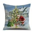 Christmas Santa Claus snow night printed linen throw pillow cover for holiday home decor. - BJBZ578F69