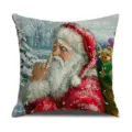 Vintage Christmas Santa Claus print linen pillow cover, festive home sofa cushion decor. - BJBZ578F79