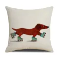Dachshund roller skating print linen throw pillow cover cute decorative cushion home - Roller Skating Dachshund Style