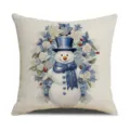 Christmas decorative throw pillow cover featuring blue snowman and floral print design. - Style 6(1)