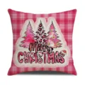 Pink plaid Christmas tree decorative pillow cover festive cushion case for home sofa decor - Style 5(4)