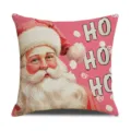 Vintage Santa Claus Christmas throw pillow cover pink linen decorative square cushion case - Style 5(1)
