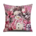 Festive Christmas decorative linen throw pillow cover featuring cute snowman and pink gifts design. - Style 5(3)