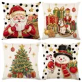 Weihnachtskissen 4er Set festliche Deko Kissenhüllen mit Weihnachtsmann Schneemann für Sofa - Kombination 11