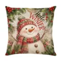 Christmas decorative cushion cover featuring a cute snowman and winter pine branch pattern. - Style 3