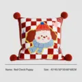 Red checkerboard puppy throw pillow cute cartoon cushion for sofa bedroom home decor - 45*45cm Pillow Cover / Checkerboard Red Dog
