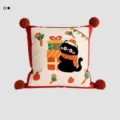 Christmas black cat throw pillow festive red decorative cushion for cozy sofa bed - 45*45cm Pillow Cover / Christmas Gift Black Cat
