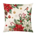 Christmas throw pillow cover with watercolor poinsettia, pinecone, and festive winter holiday art. - Style 9