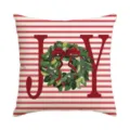 Christmas striped pillow cover with JOY text and wreath print for holiday home sofa decor - Single Pillowcase / SDF-002