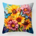 Retro sunflower throw pillow cover, vibrant floral and blue butterfly decorative cushion for spring. - 13