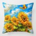 Sunflower and butterfly oil painting print square pillow cover for home decor sofa bed. - 14