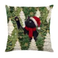 Christmas decorative throw pillow cover featuring a cute black cat in a Santa hat and red scarf. - Style 17