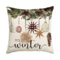 Christmas linen cushion cover with holiday tree and winter print for sofa decor. - Single Pillowcase / SDF-008