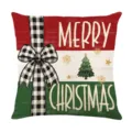 Christmas throw pillow cover with black and white plaid bow and festive red green design. - Style 18