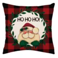 Funda de cojín navideña con cuadros rojos y negros, lindo Papá Noel y texto festivo. - Estilo 5