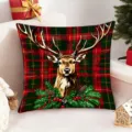 Christmas Deer Throw Pillow Cover Red Green Red Green Plaid Cushion Cover Festive Home Decor - 45x45 (Without Insert) / Style 3