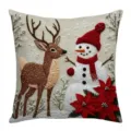 Christmas embroidered cushion cover with cute reindeer and snowman design for holiday decor. - 45*45cm Without Core / Style C