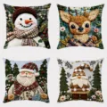 Christmas throw pillow covers featuring cute 3D snowmen, deer, Santa, and gnome patterns. - 45x45cm / SDY-004