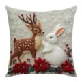 Christmas deer and rabbit decorative throw pillow cover, 3D embroidery winter holiday cushion case. - 45*45cm Without Core / Style D