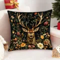 Christmas decorative throw pillow cover with deer and floral print for festive home decor. - 45x45 (Without Insert) / Style 4