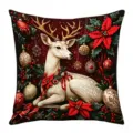 Christmas printed throw pillow case Nordic holiday decor sofa cushion festive deer design - 45*45cm (Without Core) / Black and Red (02)