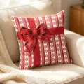 Christmas red striped bow throw pillow cover festive holiday decorative cushion case - 45*45 (Without Pillow Core) / Style 1