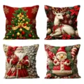 Christmas printed throw pillow covers 4-pack festive sofa cushion Nordic holiday decor - 45*45cm (Without Core) / Purple Embroidery (05)
